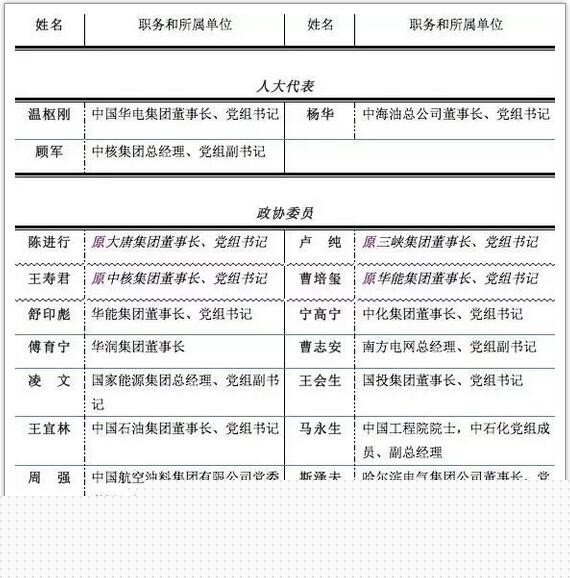 全国两会能源央企代表委员名录重磅出炉！