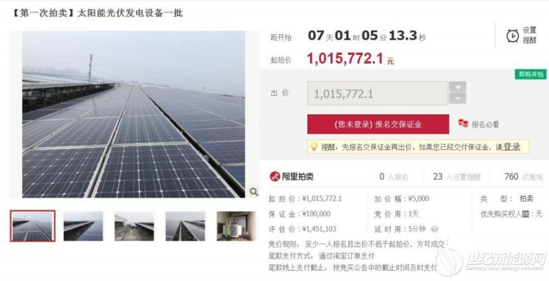 101.58万元起！江苏常州市一批太阳能光伏发电设备即将拍卖