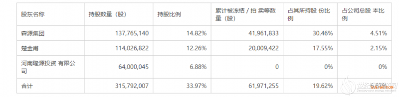 森源电气控股股东所持3200万股被冻结，占总股本3.44％
